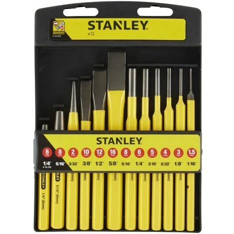 Outils De Frappe - Chasse-Goupilles - Burin à Froid - Pointeau - Jeu De 12 Pièces - STANLEY, 4-18-299 4 Outils De Frappe - Chasse-Goupilles - Burin à Froid - Pointeau - Jeu De 12 Pièces - STANLEY, 4-18-299 – Image 2