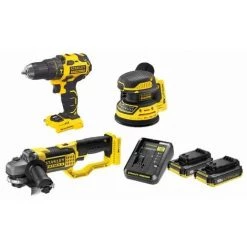 Kit 3 Outils STANLEY Fatmax Perceuse à Percu + Ponceuse Excentrique + Meuleuse + 2 Batteries Ah + Chargeur Rapide