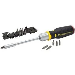 STANLEY Tournevis Porte-embouts A Cliquet + 12 embouts Fente : 4-5,5-6mm / Ph1- Ph2 - Ph3/ Pz1-pz2-pz3 / T10-t15-t20 + Ratelier - FMHT0-62690
