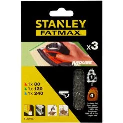 Stanley Assortiment De 3 Abrasifs Maille Auto-aggripants Grains 80, 120 Et 240 STA39137-XJ