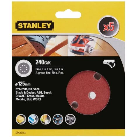 Stanley 5 Disques Abrasifs Corindons Qualité Supérieure Anti Encrassement Grain 240 STA32182-XJ 3 Stanley 5 Disques Abrasifs Corindons Qualité Supérieure Anti Encrassement Grain 240 STA32182-XJ