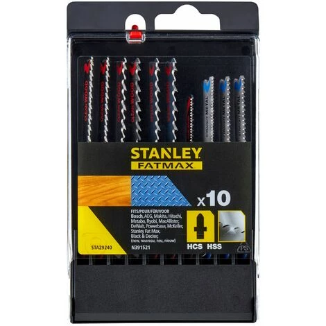 Stanley Coffret De 10 Lames De Scie Sauteuse : 7 Lames Bois HCS Et 3 Lames Métal HSS. Attache En T STA29240-XJ 4 Stanley Coffret De 10 Lames De Scie Sauteuse : 7 Lames Bois HCS Et 3 Lames Métal HSS. Attache En T STA29240-XJ – Image 2